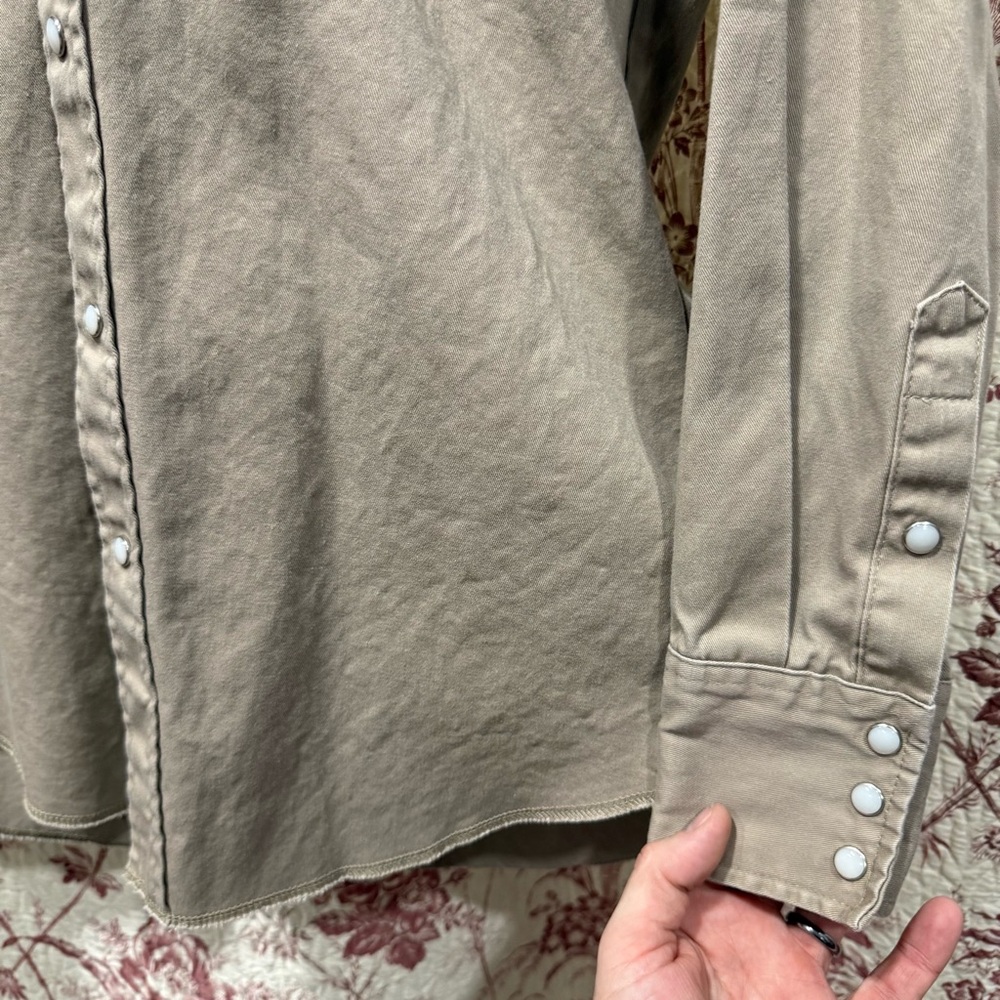 Wrangler Western Snap Shirt Tan Long Sleeve Size Medium - Picture 7 of 8